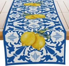 Italy Blue Tiles Runner Decorative Italian Lemons Summer Table Runner Decoration