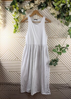 Zara Women's White Midi Dress Sleeveless Flowy Tier Cotton CausalSize Lrge  READ | eBay