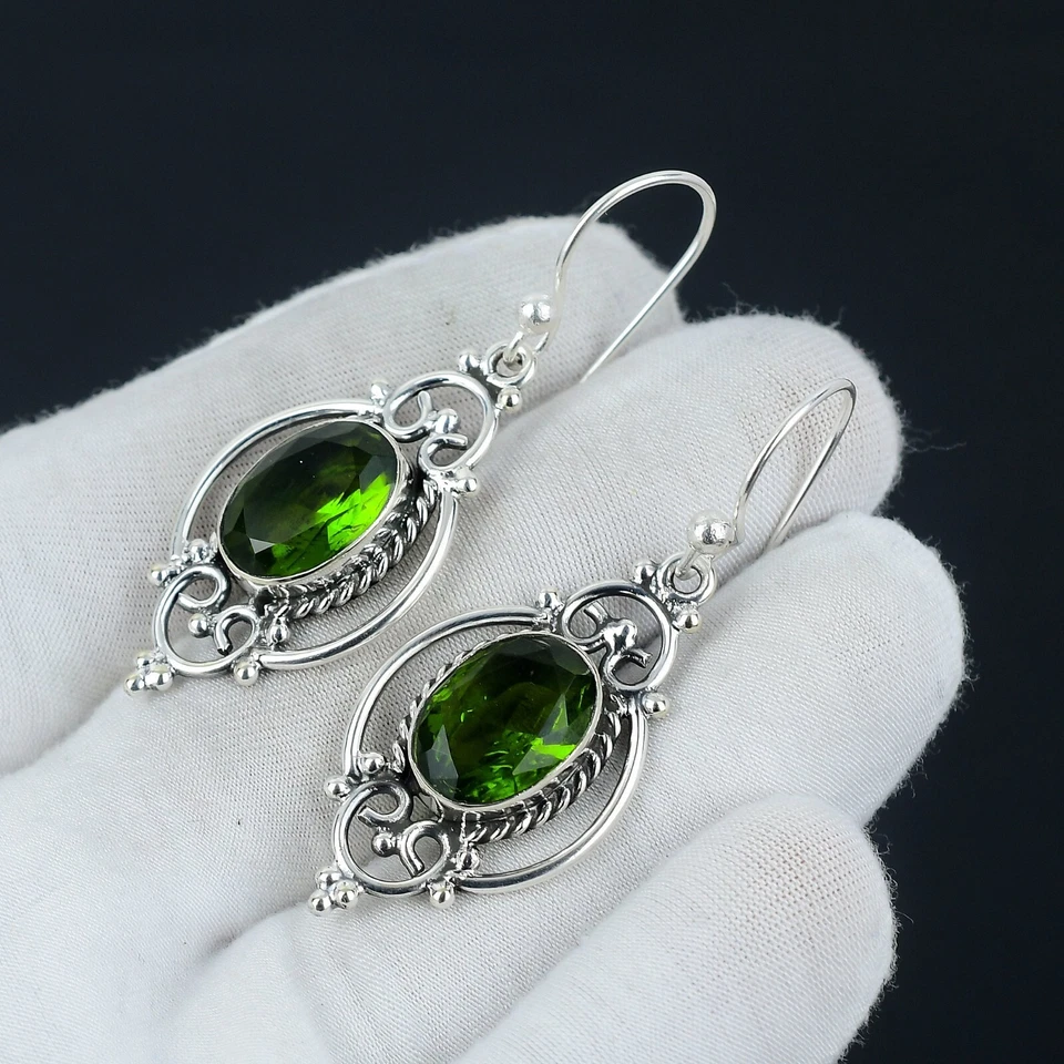 Peridot Gemstone Handmade 925 Sterling Silver Earrings August Birthstone - Image 3 of 4