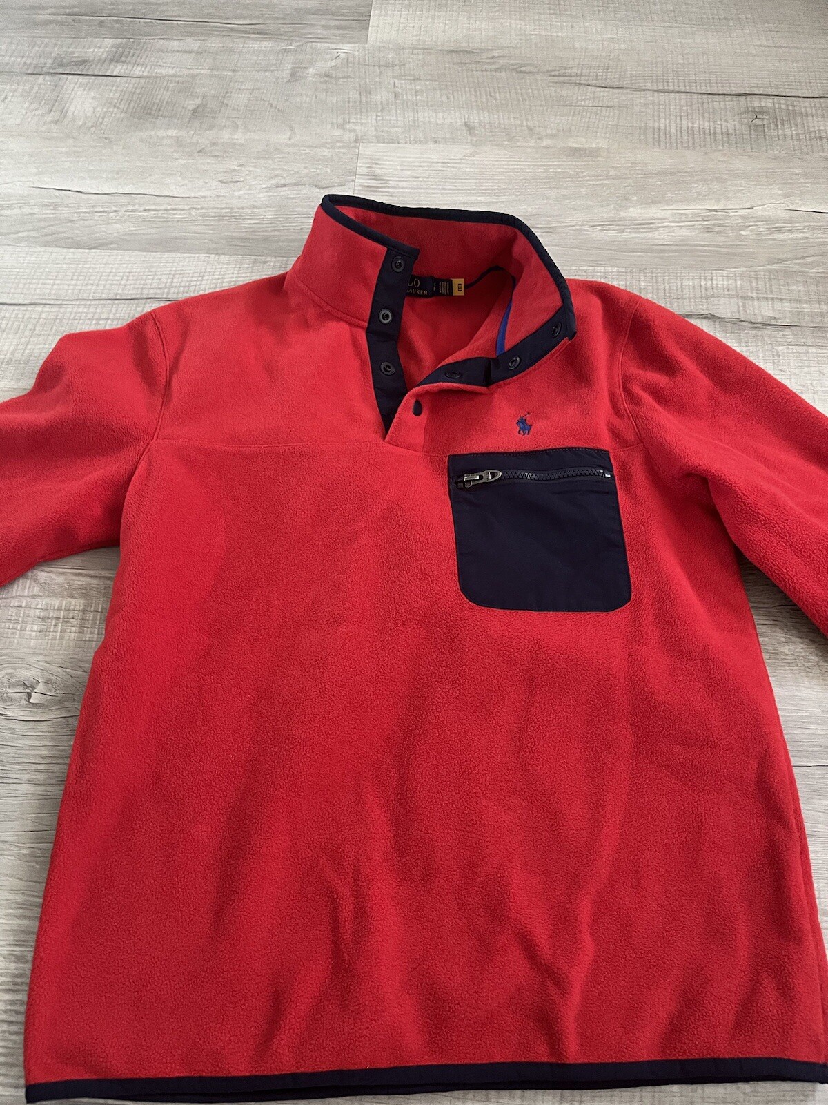 POLO RALPH LAUREN taglia small uomo rosso pile tasche snap pullover giacca pony