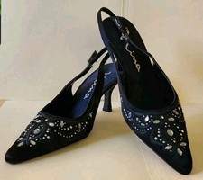 Vintage Ladies NINA Satin Rhinestones Ladies Sling Back High Heels - 9 1/2 M