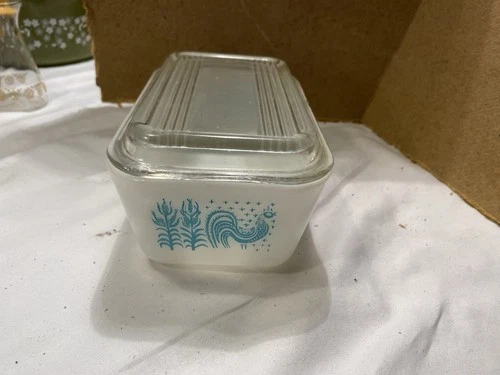 Vintage PYREX Amish Blue Print 1.5 Pint 0502 Fridge Dish & Lid-READ DETAILS