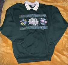 NWT Vtg Y2K Morning Sun Sweatshirt M Granny core Cottage Green Collar Floral 90s