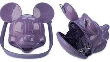 2025 Loungefly Disney Park Mickey Mouse Head Purple Glitter Molded Crossbody Bag