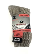 Mossy Oak 2 Pairs Wool Blend Full Cushion Crew Socks Mens US Shoe Size 6-12