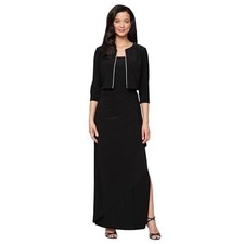 Alex Evenings Women's Empire Waist Bolero Jacket Dress-Black-6P