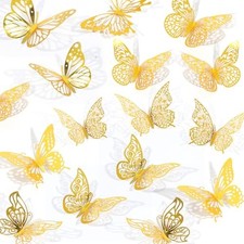 84PCS 3D Butterfly Decorations, 3 Sizes 7 Styles Butterfly Wall Decor Gold