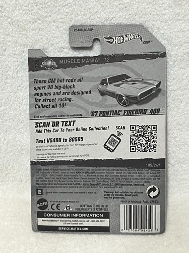 (2) Hot Wheels ‘67 Pontiac Firebird 400 1- '12 Muscle Mania, 1-2010 NEW MODELS - Picture 3 of 5
