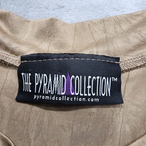 The Pyramid Collection Top Womens 1X Gold Tan Crinkle Stretch Knit Cold Shoulder - Picture 6 of 10