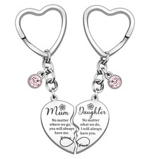 HULALA 2 Pcs Mother Daughter Heart Matching Keyring Keychain One Size, Silver