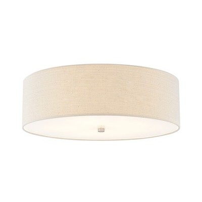 Justice Textile Classic 5Lt Drum Flush-Mount, Nickel/Cream - FAB-9732-CREM-NCKL