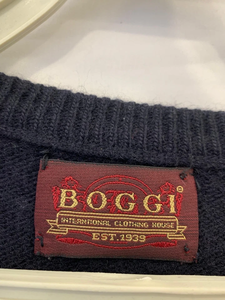 Suéter Boggi Milano 100% Lana Virgen Azul Marino Tejido Hecho en Italia Para Hombre XL #134 Foto 3 de 4