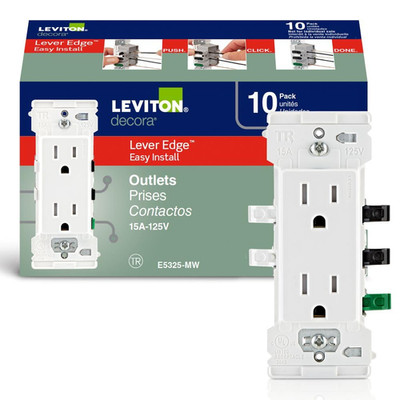 Leviton Lever Edge 15 Amp Tamper-Resistant Duplex Wall Outlet, 10-Pack, E5325-MW
