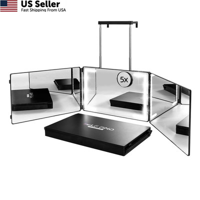 Self Find-3 Way Mirror for Hair Cutting with Standard, Black With Led