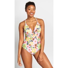 ModCloth Size XS The Sonia One-Piece Swimsuit White Floral Crossback Swimwear
