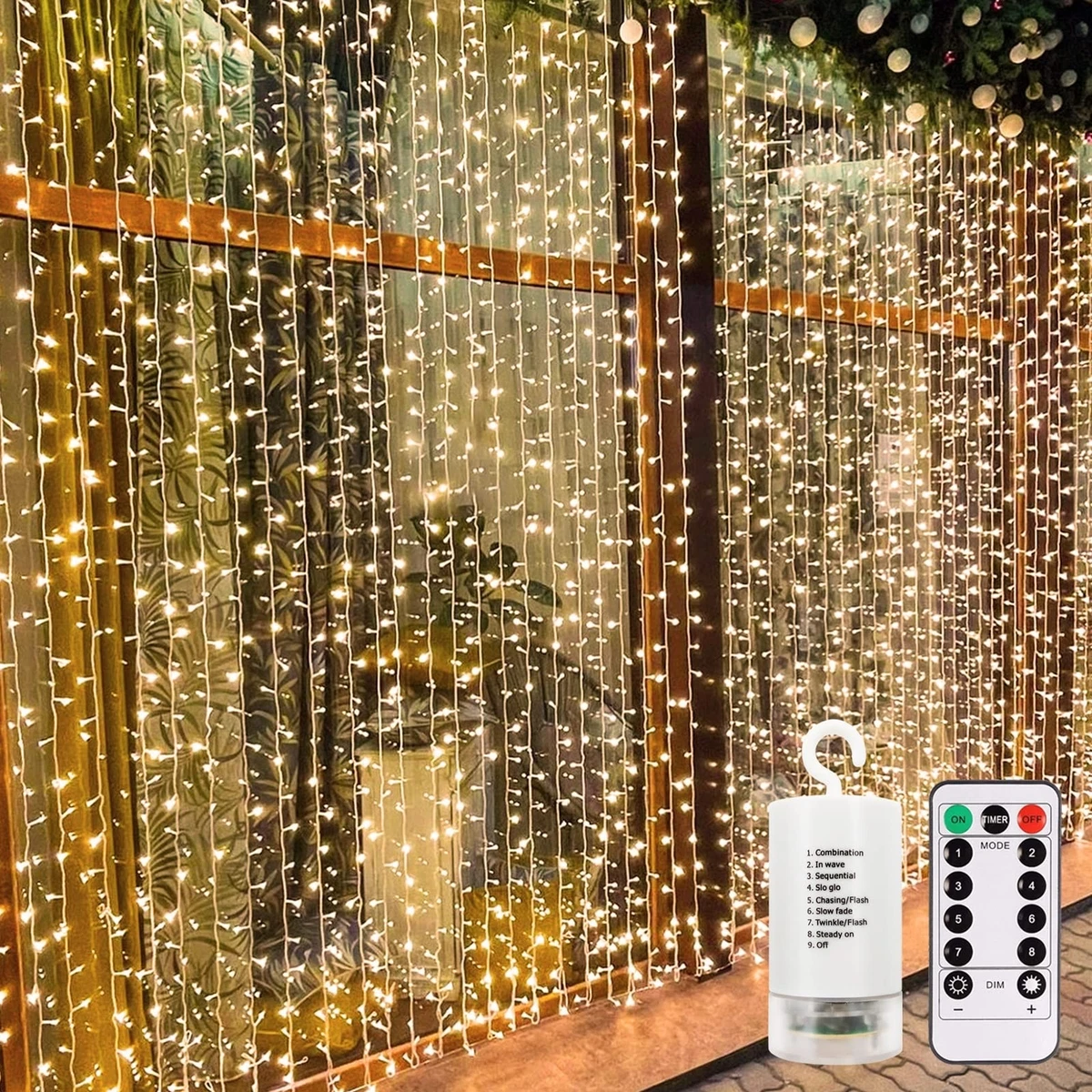echosari 300 LED Curtain Lights Battery Operated 9.8ft 9.8ft