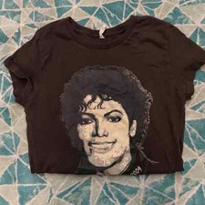 Michael Jackson Face on Brown Short Sleeve Shirt Size Small 1958-2009 Legend