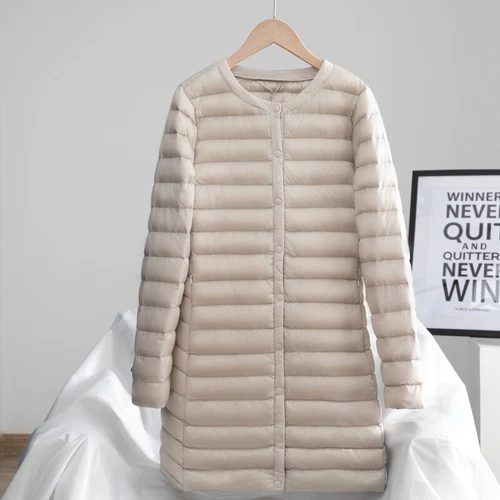 Chaqueta acolchada acolchada ligera para mujer cuello redondo calce ajustado prendas exteriores Parka - Imagen 22 de 24