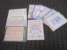 Cross Stitch Small Sampler Patterns Index Cards ABC Cat Baby Seasons Psalm MORE