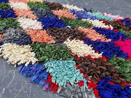 Moroccan Handmade Vintage Boucherouite Rug 2'2"x6'2" Geometric Multicolor Carpet - Picture 8 of 12