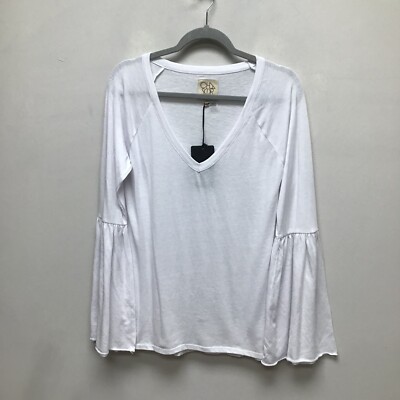 Chaser Women White Bell Long Sleeves V-Neck Pullover Top Lightweight Medium New