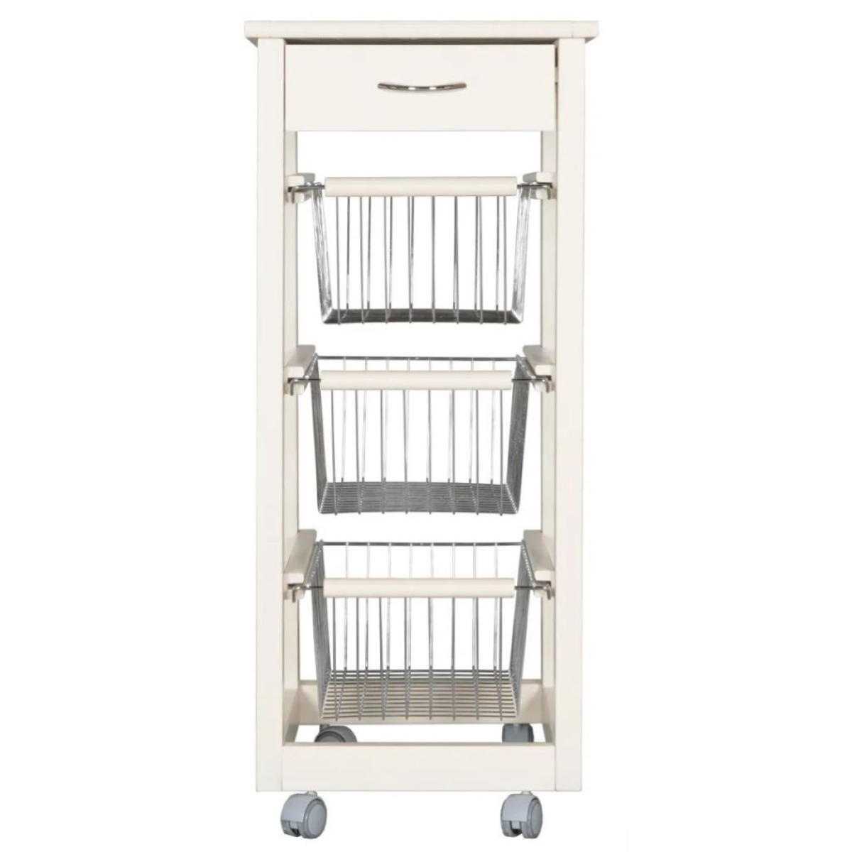 Carrello cucina SLIM in legno di faggio 3 cesti e 1 cassetto LACCATO AVORIO