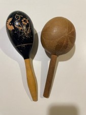 Two Maraca Shakers / Coconut Hand / Maracas Shakers 11.5" and 10"