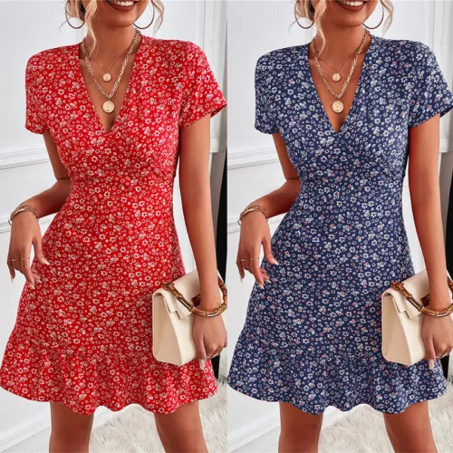Damen Boho Strand lose Blumen Sommerkleid S-2XL Damen Sommer Urlaub Kleid - Bild 2 von 24