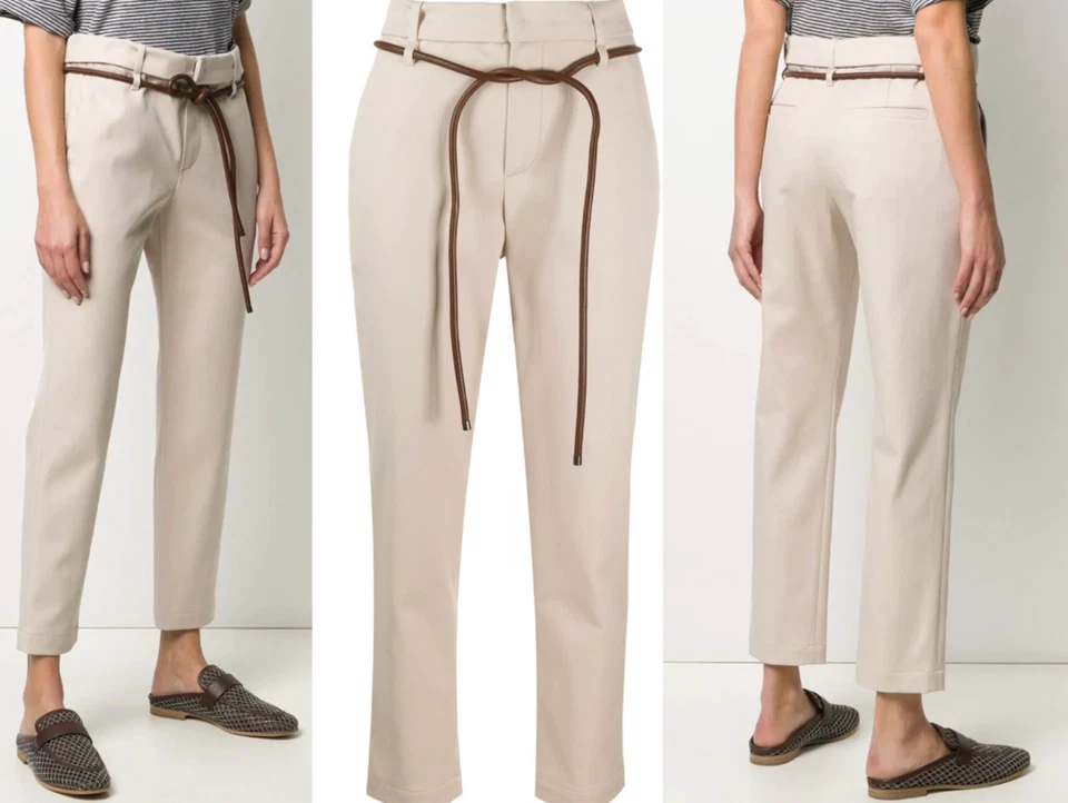 BRUNELLO CUCINELLI Cigarette Trousers With Leather Belt Pants Cropped Hose New L