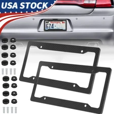 Black Car Carbon Look License Plate Frame Cover Front & Rear Universal 2PCS