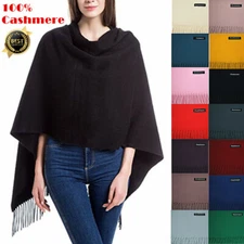 Womens 100% Cashmere Warm Oversized Solid Thick Blanket Wool Scarf Shawl Wrap