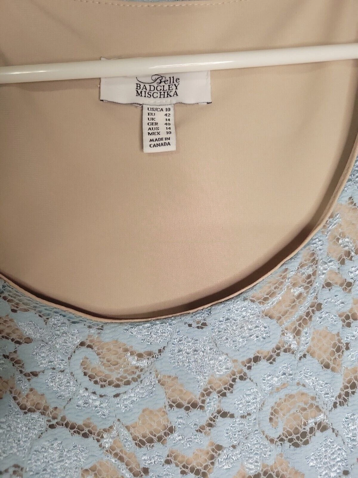 VETEMENTS Abito da cocktail Belle Badgley Mischka blu floreale pizzo tubino festa taglia 4