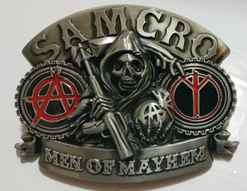 SONS OF ANARCHY SAMCRO MEN OF MAYHEM SKULL BELT BUCKLE US Seller - Afbeelding 1 van 1