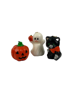 Vintage Halloween Candles Pumpkin Ghost Cat