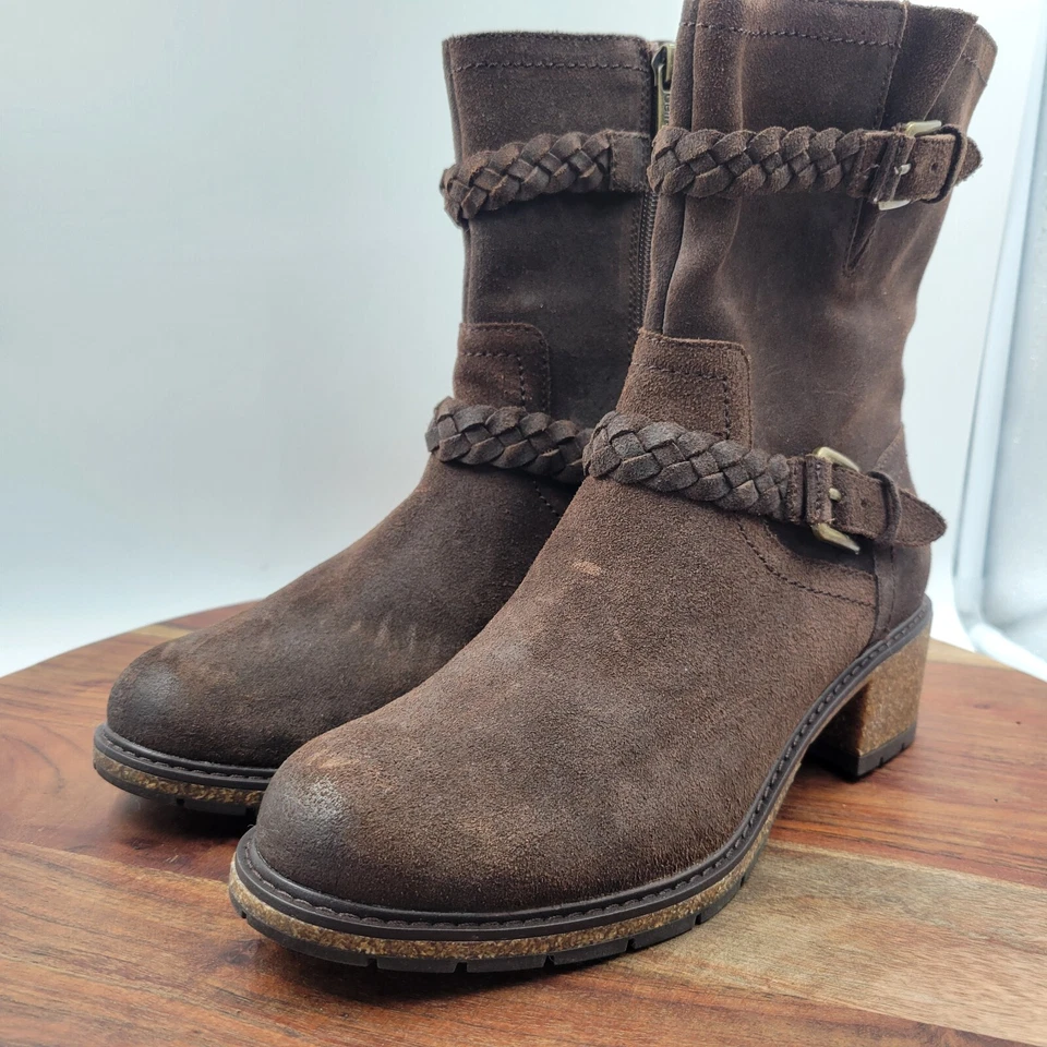 Botas femininas Aetrex Nora 38/7.5 marrom camurça conforto trançado fivela motociclista - Imagem 4 de 4