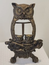 HTF VINTAGE METAL OWL BABIES IN NEST BOOK HOLDER EASLE STAND