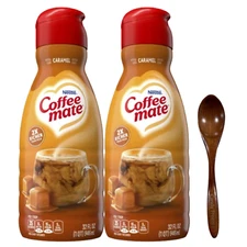 CoffeeMate Caramel Liquid Coffee Creamer 32 oz 2 packs w/ Wooden Spoon