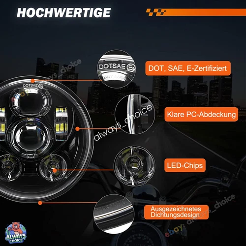 5,75'' Motorrad LED Scheinwerfer Hi/Lo Projektor Glänzend Gehäuse für Harley - Bild 6 von 10