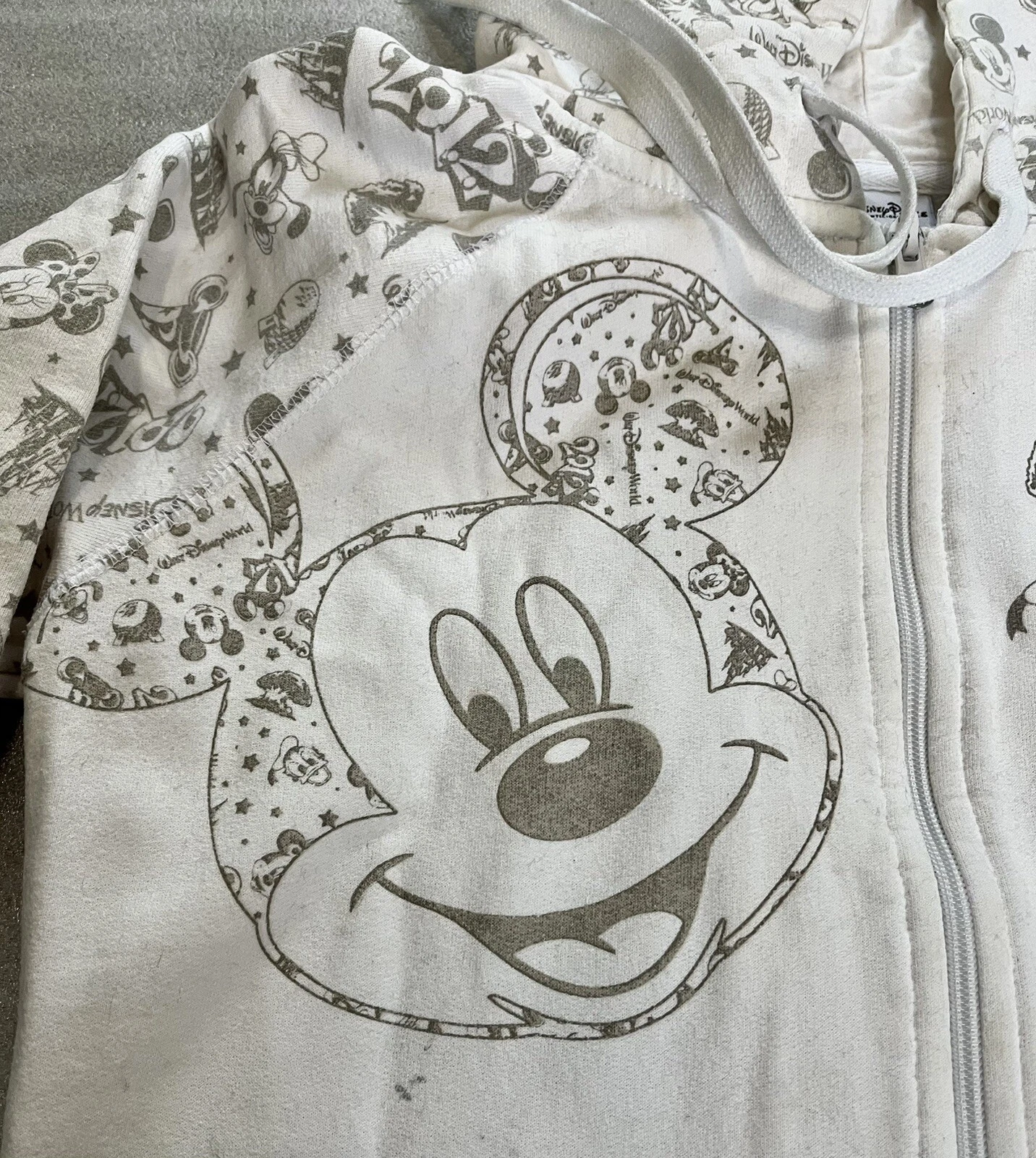 OFF WHITE Felpa con cappuccio e zip ricamata Disney Parks 2012 (donna piccola)