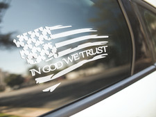 Vinyl Decal American Flag Ripped In God We Trust - sticker car window bumper usa