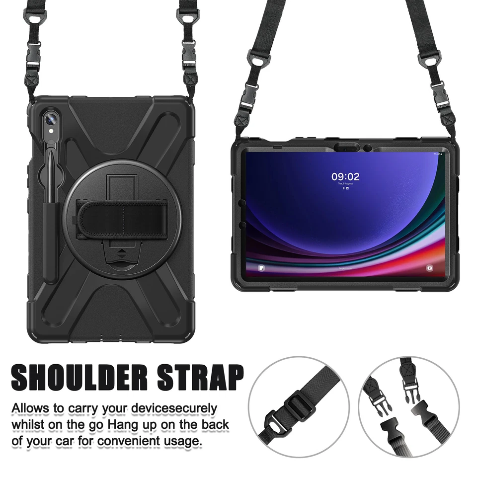 For Samsung Galaxy Tab S9 Ultra S9 FE A9+ Rotating Shockproof Carry Tablet Case - Image 3 of 4