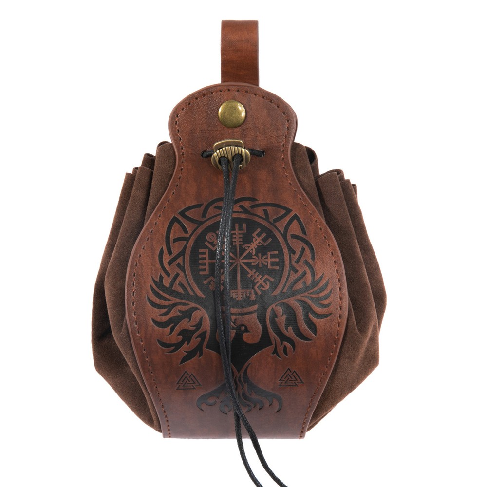 Medieval Belt Pouch PU Leather Pouch Drawstring Coin Purse with Belt Loop