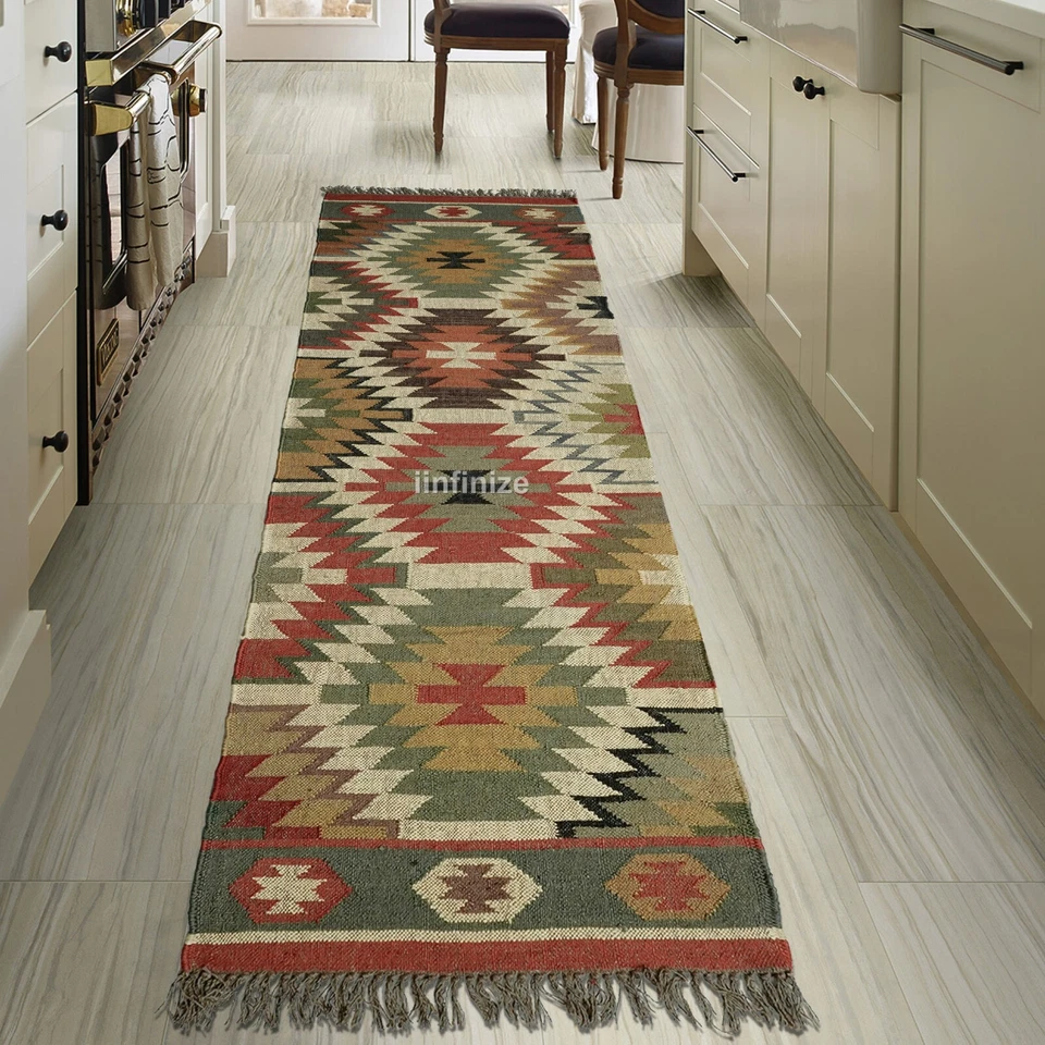 Handwoven Wool Jute Kilim Runner Vinatge Home Decor Stair Runner Knitted Area ru - Image 2 of 4