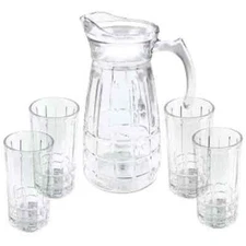 Gibson Home Jewelite Glass Pitcher and Tumbler Set, Easy Pour, Clear Glass