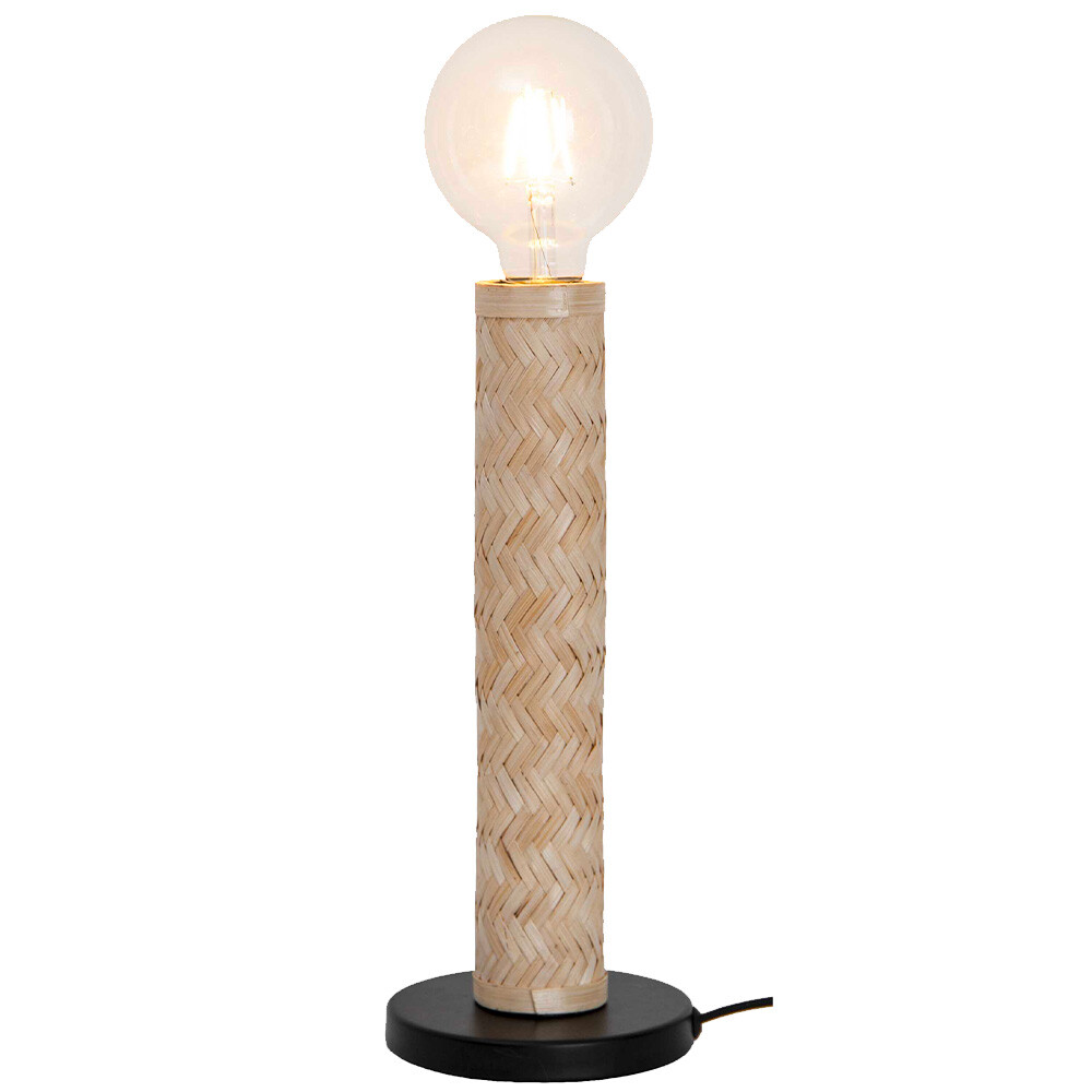Lampe de bureau Nala en métal et bambou blanc compatible ampoule LED