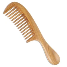 Natural Green Sandalwood Hair Comb 100% Anti-Static Wide Tooth Detangler