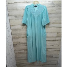 Vintage Vanity Fair Velour Zip Up Robe Large Light Teal Blue with Pockets