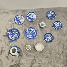 Vintage Blue Willow Miniature Tea Set Made in Japan Cobalt Blue White 11 Piece