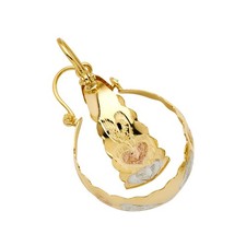 14k Tri-Color Gold Scalloped Edge Hoop Promise Heart Love Romantic Earrings