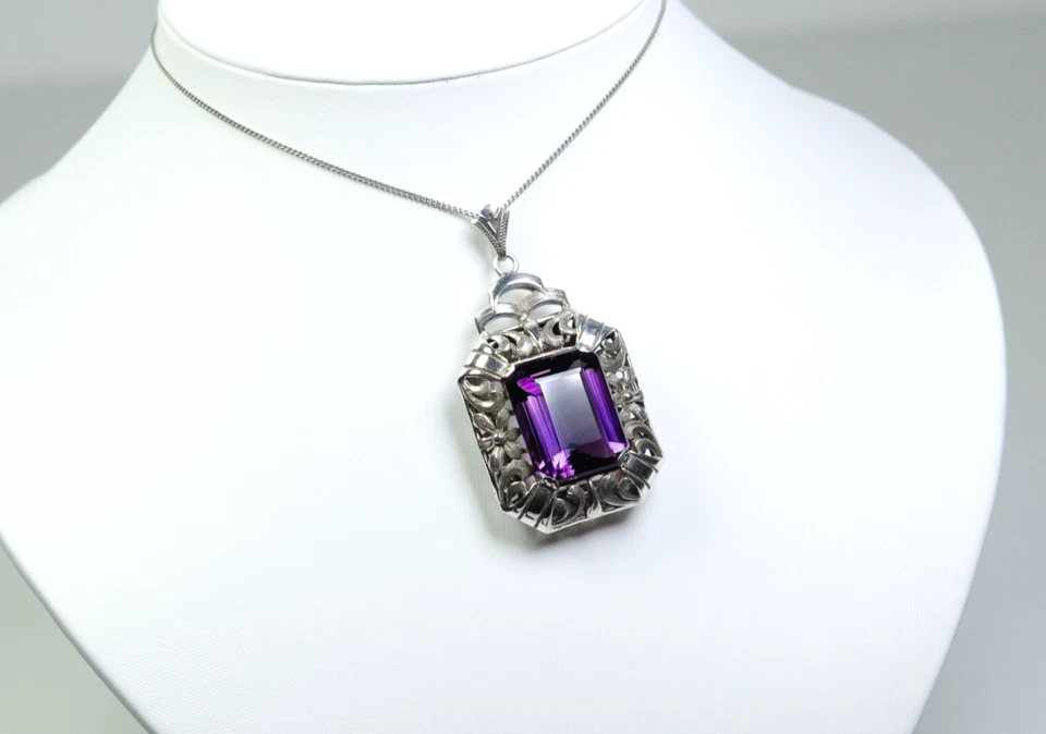 835 Argento - Antico Stile Liberty Rimorchio - 23.00 CT Naturale Ametista - - Immagine 2 di 4